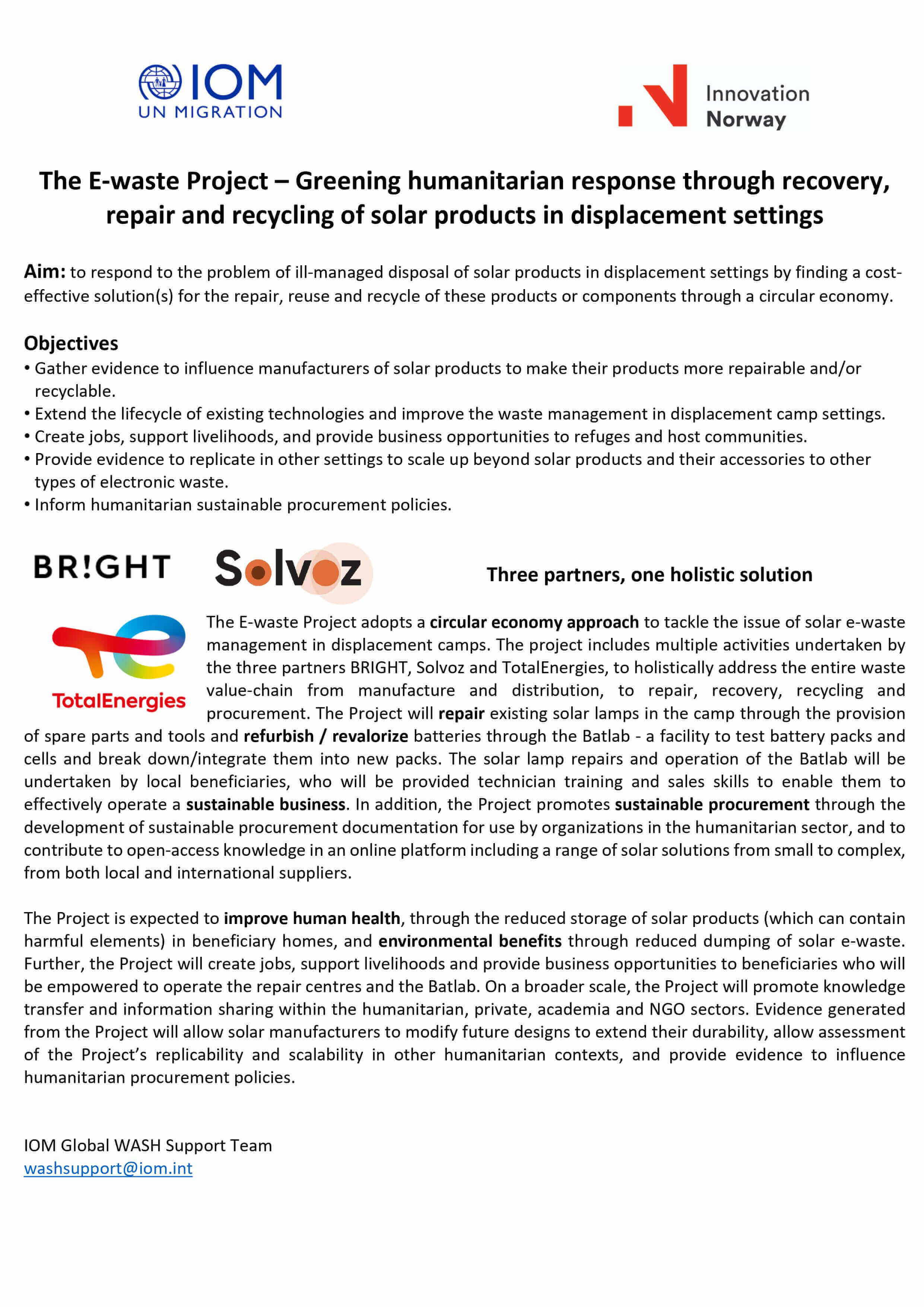 New partnership announcement at august 12th 2021 - IOM Ewaste project with Solvoz Bright and Totalenergies